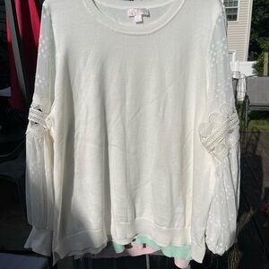 Belle by Kim Gravel Cream Ruched Sweatshirt